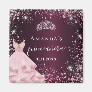 Quinceanera burgundy pink tiara dress glitter magnet