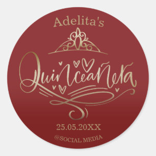 Quinceañera burgundy red 15th birthday classic round sticker