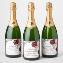 Quinceanera Burgundy Red Floral Sparkling Wine Lab