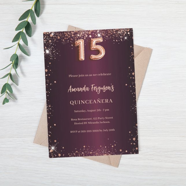Quinceanera burgundy rose gold invitation (Creator Uploaded)