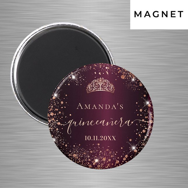 Quinceanera burgundy rose gold tiara name script magnet (Creator Uploaded)