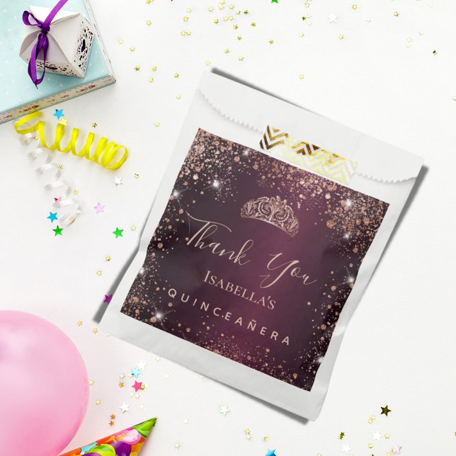 Quinceanera burgundy rose gold tiara thank you  favour bags (Creator Uploaded)