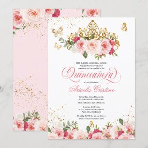Quinceañera Butterfly & Blush Pink Watercolor Rose Invitation