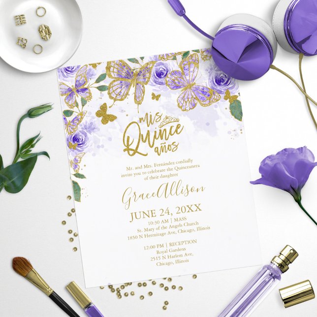Quinceanera Butterfly Budget Invitation Bilingual  (Creator Uploaded)