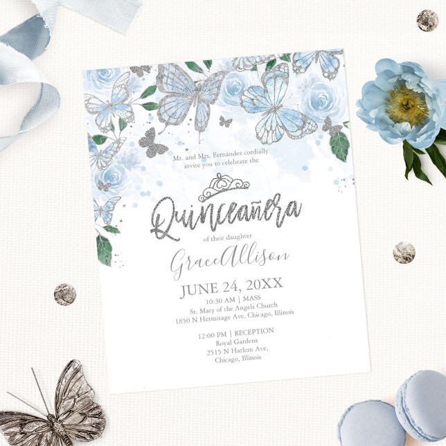 Quinceanera Butterfly Budget Invitation Bilingual (Creator Uploaded)