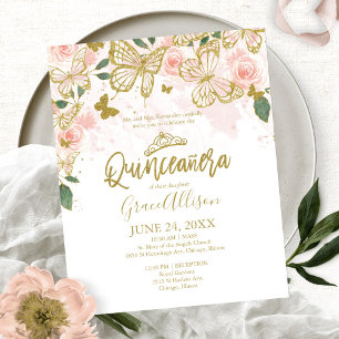 Quinceanera Butterfly Budget Invitation English