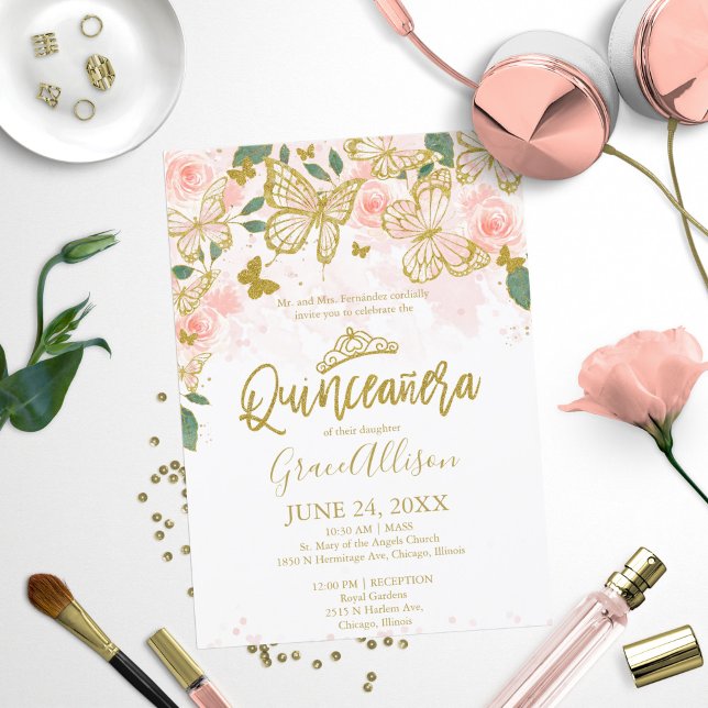 Quinceanera Butterfly Invitation Bilingual  (Creator Uploaded)