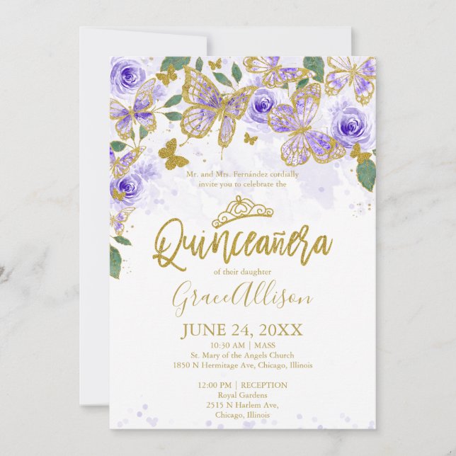 Quinceanera Butterfly Invitation Bilingual  (Front)