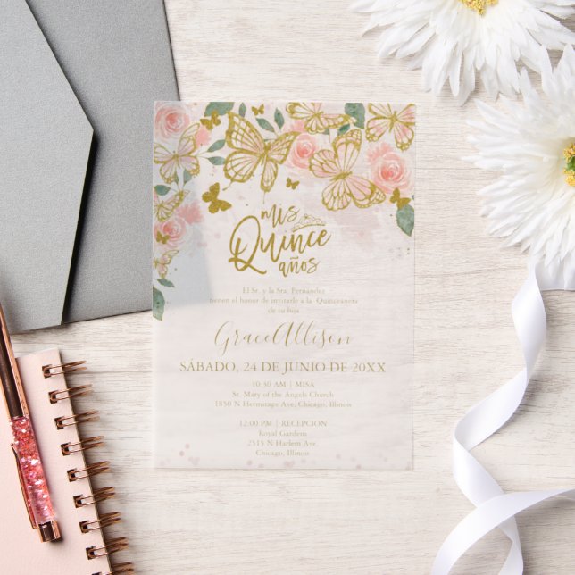 Quinceanera Butterfly Invitation Spanish Wording  (Wedding)