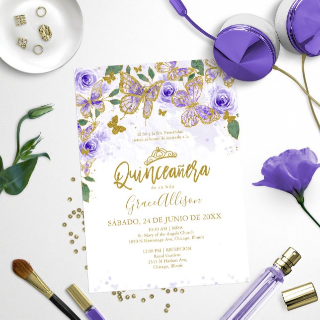 Quinceanera Butterfly Invitation Spanish Wording  (Creator Uploaded)