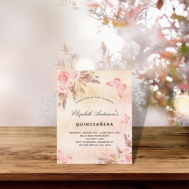 Quinceanera butterfly pampas grass blush budget flyer (Creator Uploaded)