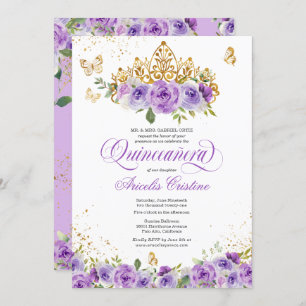 Quinceañera Butterfly & Purple Watercolor Flowers Invitation
