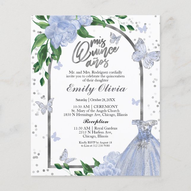 Quinceanera Butterflys Budget Invitation (Front)