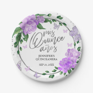 Quinceanera Butterflys Lavender Gown Paper Plate