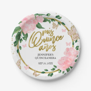 Quinceanera Butterflys Pink Blush Gown Paper Plate