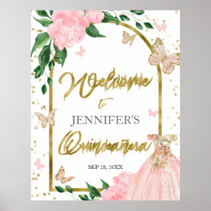 Quinceanera Butterflys Pink Blush Welcome Sign