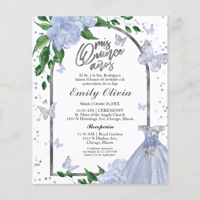 Quinceanera Butterflys Spanish Budget Invitation (Front)