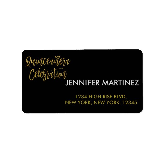 Quinceanera Celebration Gold Address Label (Front)