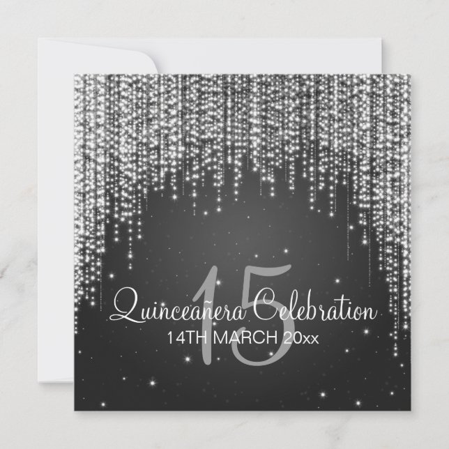 Quinceañera Celebration Party Night Dazzle Black Invitation (Front)