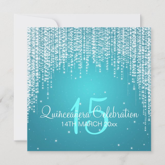 Quinceañera Celebration Party Night Dazzle Blue Invitation (Front)
