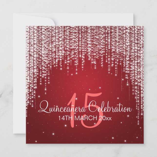 Quinceañera Celebration Party Night Dazzle Red Invitation (Front)