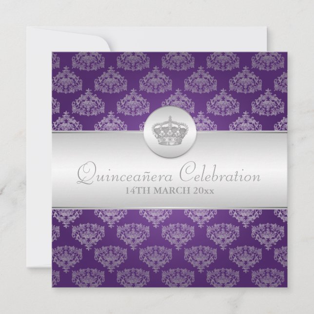 Quinceañera Celebration Party Royal Crown Purple Invitation (Front)