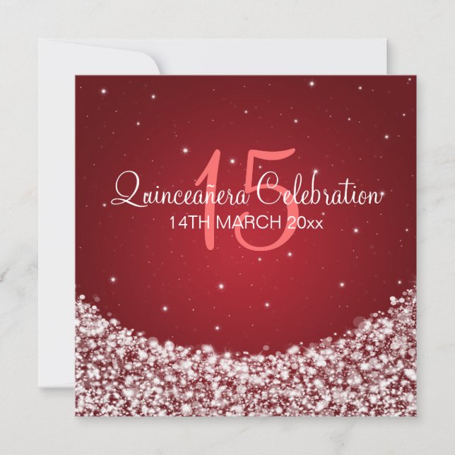 Quinceañera Celebration Party Star Sparkle Red Invitation (Front)