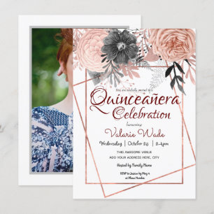 Quinceañera Celebration Pink Roses Floral Invitation