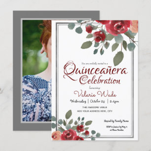 Quinceañera Celebration Watercolor Roses Floral Invitation