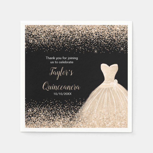 Quinceanera Champagne Faux Glitter Napkin (Front)
