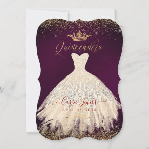Quinceanera Champagne Gold Glitter Dress DIY Colou Invitation