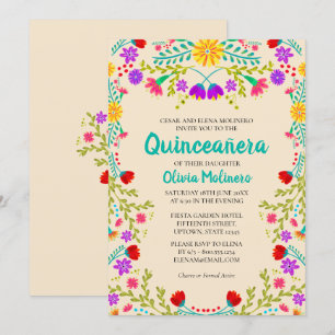 Quinceanera Champagne Mexican Flowers Birthday Invitation
