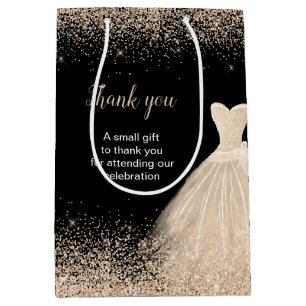 Quinceanera Champagne White Dress Faux Glitter Medium Gift Bag