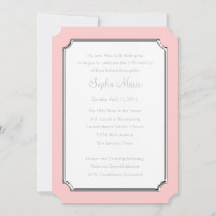 Quinceanera Change Pink to Any Colour Silver Ticke Invitation