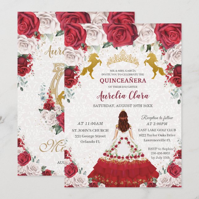 Quinceañera Charro Dress Princess Crown Horses  Invitation (Front/Back)