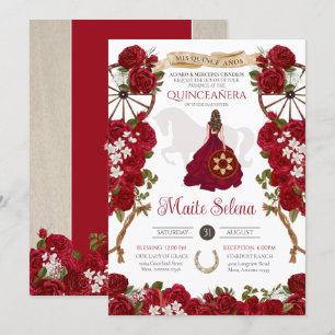 Quinceanera Charro Elegant Red Rose Western Floral Invitation