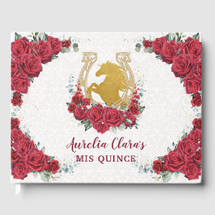 QUINCEAÑERA Charro Red Roses Floral Horse Princess Guest Book