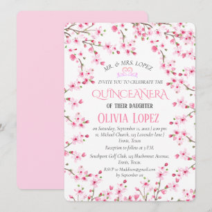 Quinceañera Cherry Blossom Floral 15th Birthday  Invitation