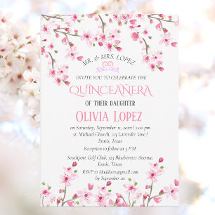 Quinceañera Cherry Blossom Floral 15th Birthday Invitation