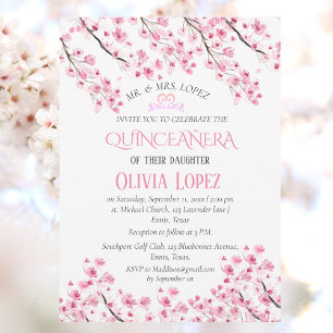 Quinceañera Cherry Blossom Floral 15th Birthday  Invitation