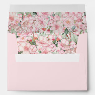 Quinceañera Cherry Blossoms Rose Gold Butterflies Envelope