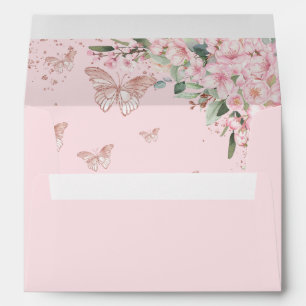 Quinceañera Cherry Blossoms Rose Gold Butterflies Envelope