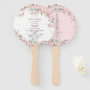 Quinceañera Cherry Blossoms Rose Gold Program Hand Fan