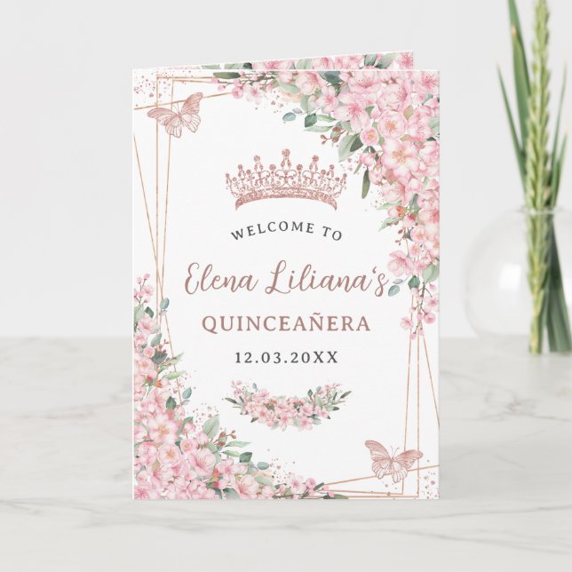 Quinceañera Cherry Blossoms Rose Gold Program Programme (Front)