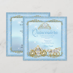 Quinceanera Cinderella Blue fairytale Carriage 2 Invitation