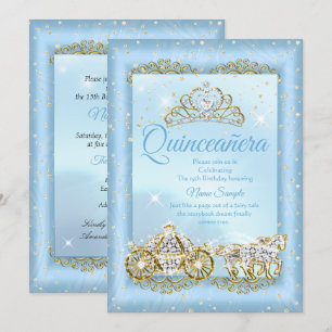 Quinceanera Cinderella Blue fairytale Carriage Invitation