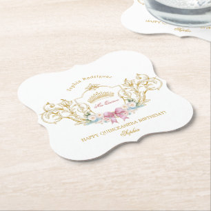 Quinceanera Classy Crown Vintage Frame Custom Paper Coaster