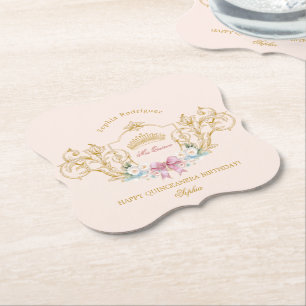 Quinceanera Classy Crown Vintage Frame Custom Paper Coaster