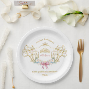 Quinceanera Classy Crown Vintage Frame Custom Paper Plate