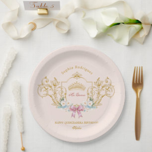 Quinceanera Classy Crown Vintage Frame Custom Paper Plate